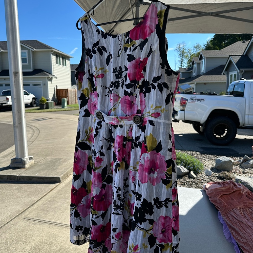 Floral Midi Dress - Pink and Black